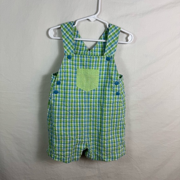 Petit Pomme Green and Blue Checkered Kids Overalls Boys Size 24M - Picture 1 of 4